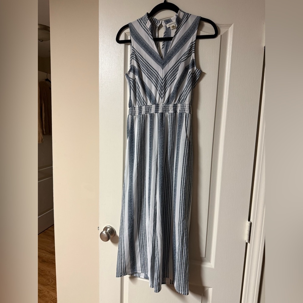 Sleeveless Blue and White Striped Jumpsuit